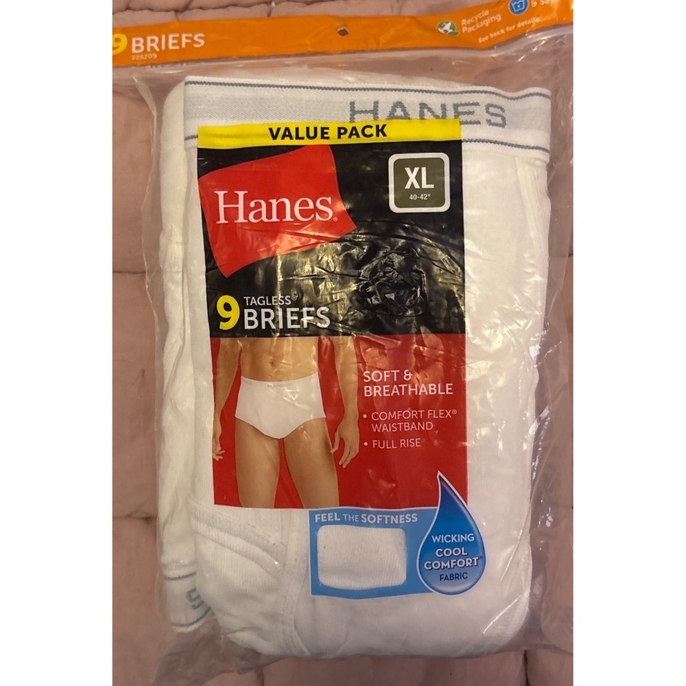 NEW Hanes Men White Tagless Briefs 9 Pack XL 40-42 Comfort Flex Waistband